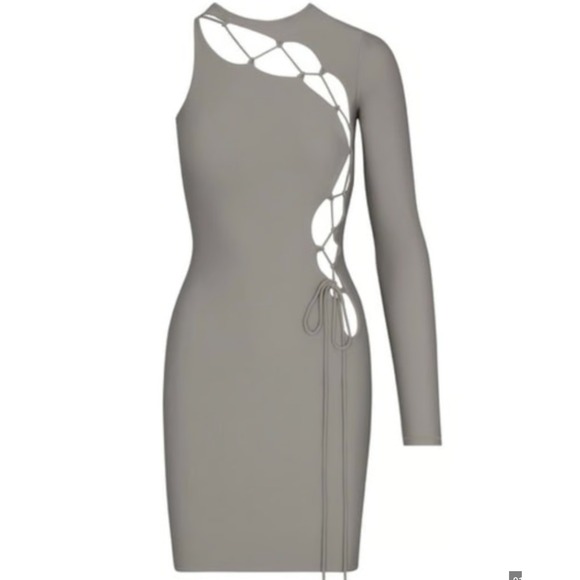 SKIMS Dresses & Skirts - $98‎ NWT SKIMS APDRS-2110 Chrome S One Sleeve Cutout Lace Up Mini Dress S